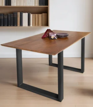 1 Acacia Dining Table – Natural Swiss Edge with Black U-Frame