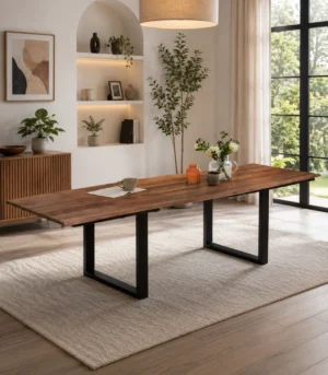 Extendable Acacia Live Edge Dining Table – Black U-Frame