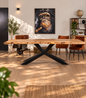 Sculptural Timber Banquet Masterpiece with Crossed Metal Supports - image 1