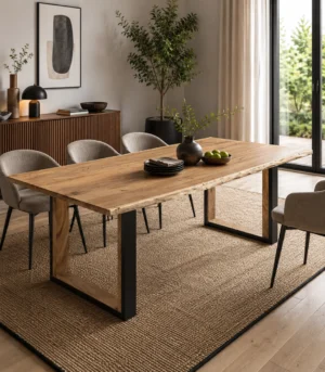 1 Acacia Live Edge Dining Table – Black U-Shaped Frame