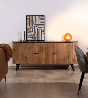 1 Arden 3-Door Solid Acacia Wood Sideboard – Black Top & Legs