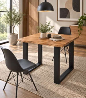 1 Solid Acacia Square Dining Table with Black U-Frame