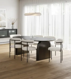 Scandinavian Oval Dining Table – 200cm Solid Oak with Black Sculpted Arch Base