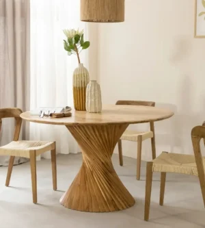 2 Oak Wood Rope Dining Chairs – Set of 2