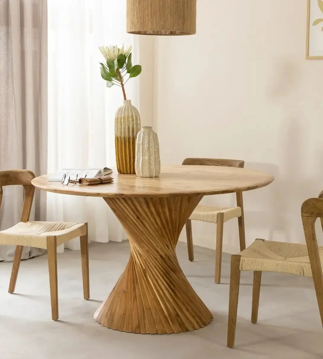 Oak Wood Rope Dining Chairs – Set of 2