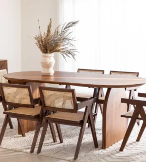 2 Natural Oval Solid Wood Dining Table – Sculpted Pedestal Base