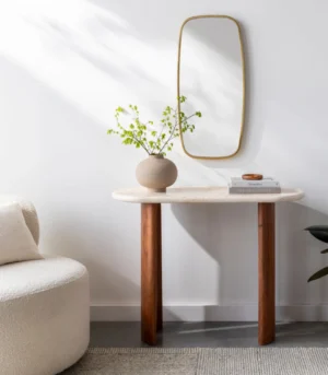 Aurevia Travertine Top Acacia Console Table