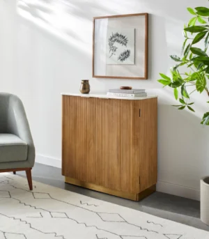 Auremont Fluted Marble Top Storage Cabinet